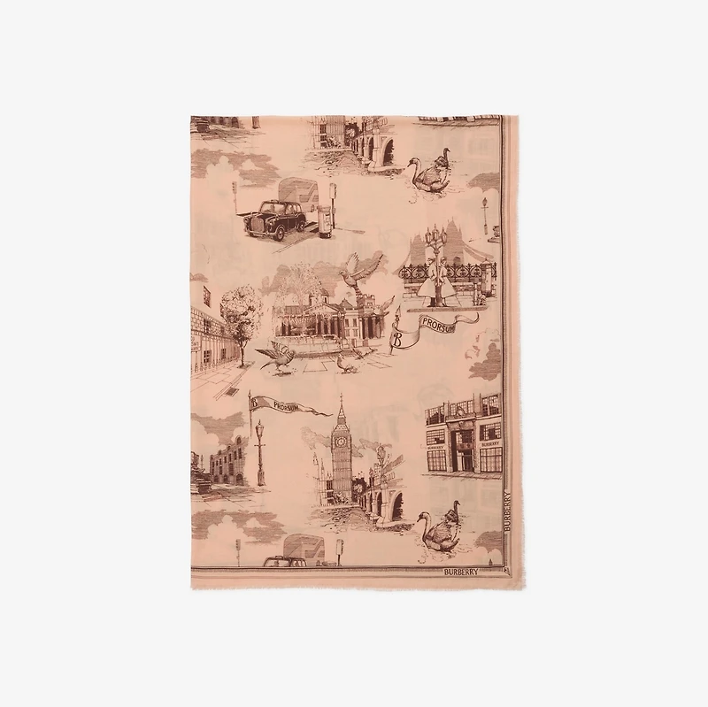 London Landmarks Wool Silk Scarf in Sepia | Burberry® Official