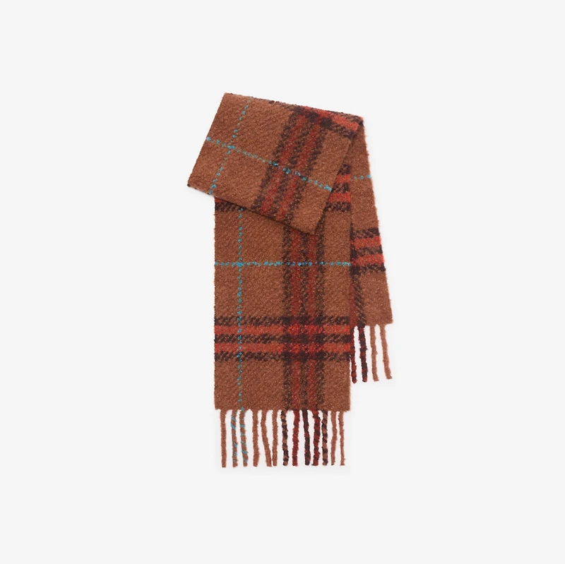 Check Alpaca Wool Blend Bouclé Scarf in Ginger brown | Burberry® Official