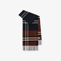 Contrast Check Cashmere Scarf in Ink blue/treacle brown | Burberry® Official