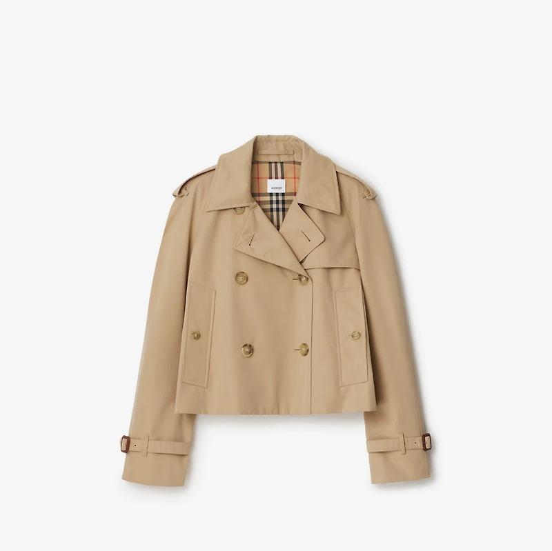 Cropped Gabardine Trench Jacket in Honey - Women, Cotton | Burberry® Official