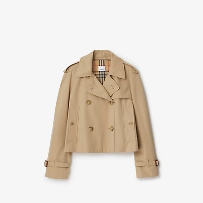 Cropped Gabardine Trench Jacket in Honey - Women, Cotton | Burberry® Official