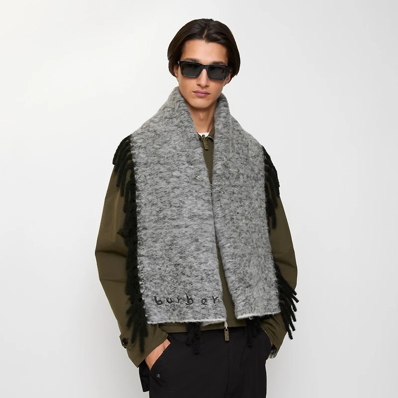 Alpaca Wool Blend Happy Scarf in Black/calico white | Burberry® Official