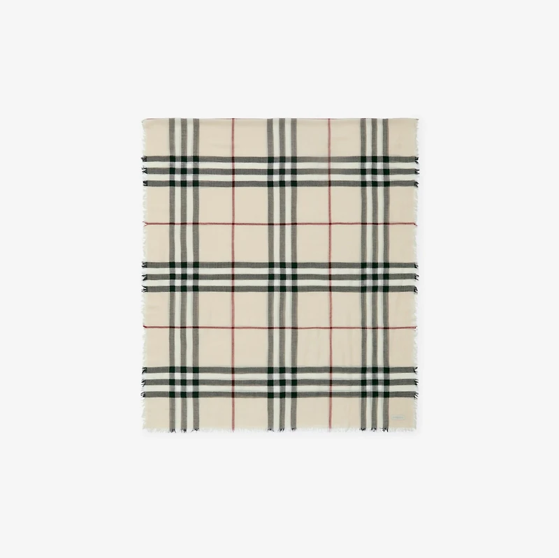Wide Check Wool Scarf in Stone | Burberry® Official