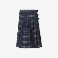 Check Wool Midi Kilt in Bright oxford blue/light granite - Women | Burberry® Official