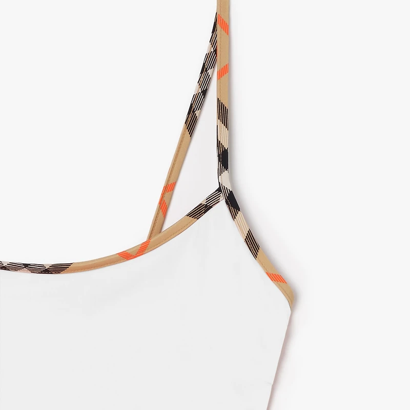 Check Trim Bikini Top in White - Women, Wool | Burberry® Official