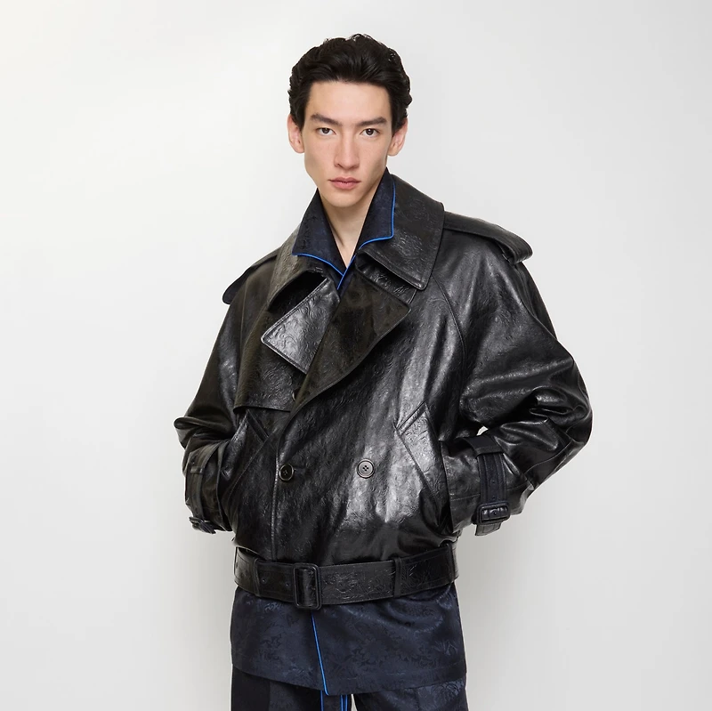 Cropped Embossed Leather Trench Jacket in Silhouette black - Men | Burberry® Official