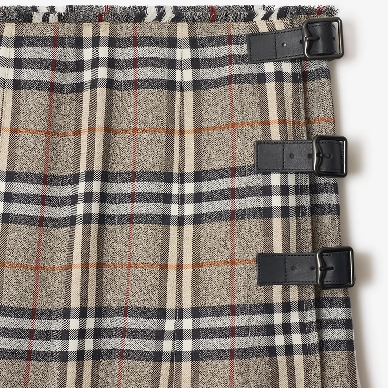 Check Wool Midi Kilt in Crater/dark charcoal - Women | Burberry® Official