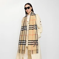 Wide Cross Stitch EKD Check Cashmere Scarf in Sand beige | Burberry® Official