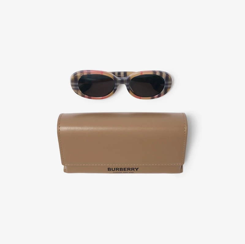 Check Oval Sunglasses in Antique yellow - Children | Burberry® Official