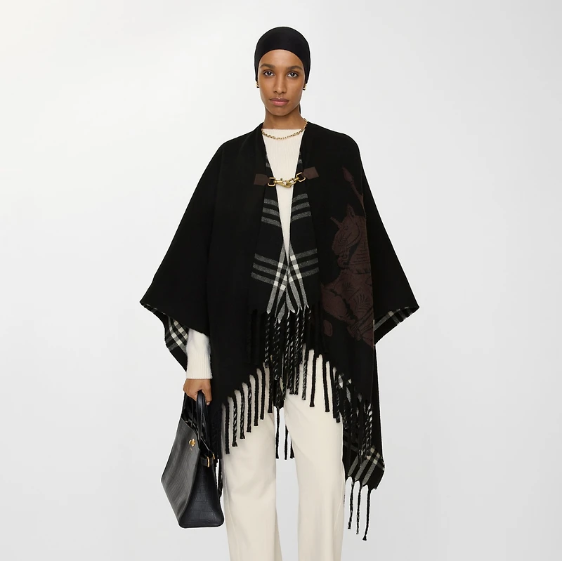 EKD Fil Coupé Wool Cape in Black/calico beige | Burberry® Official