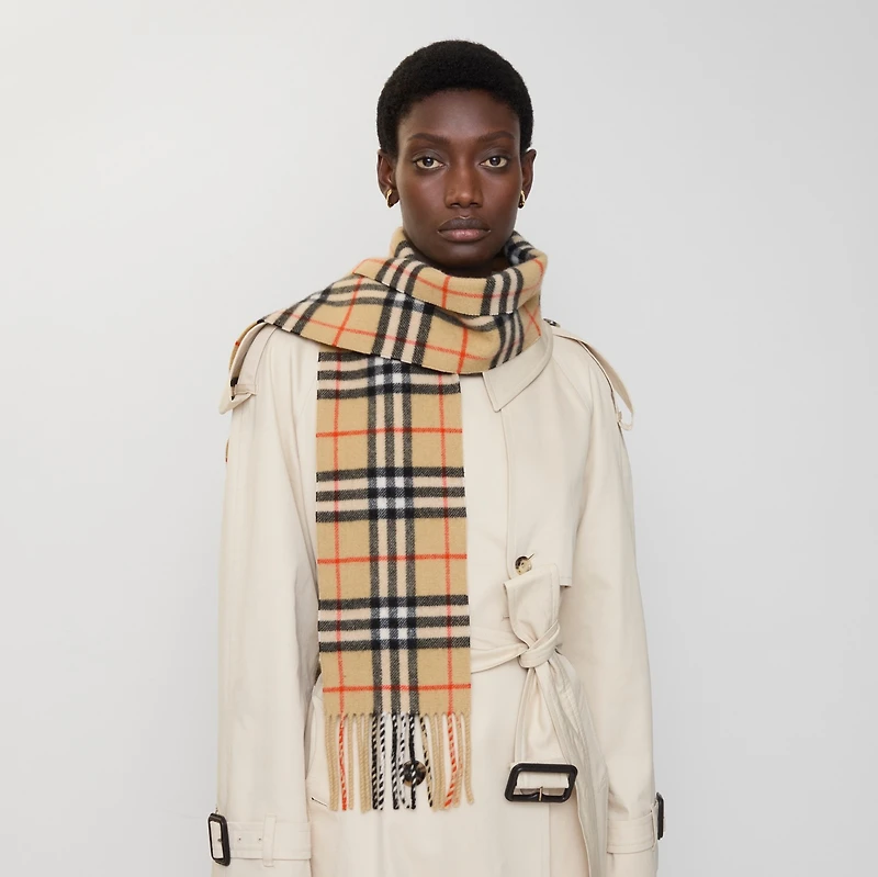 Narrow Check Cashmere Scarf in Sand | Burberry® Official