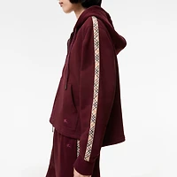 Check Trim Cotton Zip Hoodie in Vineyard red - Women | Burberry® Official