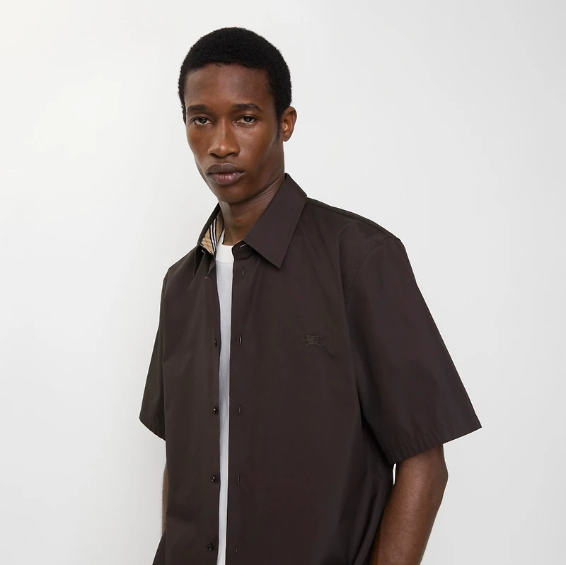 Regular Fit Cotton Poplin Shirt in Bark brown - Men | Burberry® Official
