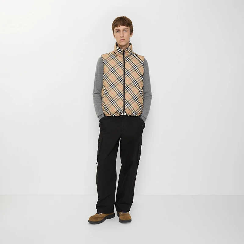 Reversible Check Puffer Gilet in Sand beige - Men, Nylon | Burberry® Official