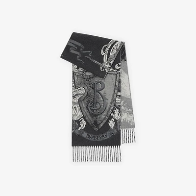 Etched Knight Cashmere Scarf in Monochrome | Burberry® Official