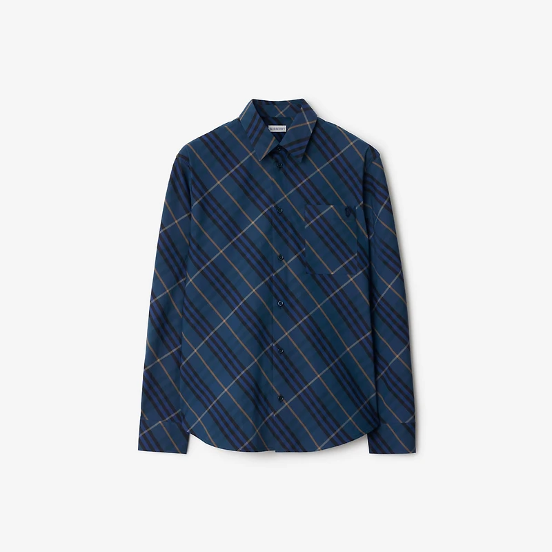 Relaxed Fit Check Cotton Shirt in Midnight - Men | Burberry® Official