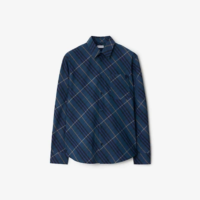 Relaxed Fit Check Cotton Shirt in Midnight - Men | Burberry® Official