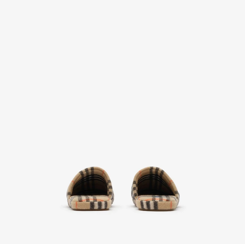 Check Wool Blend Slippers in Sand beige - Men | Burberry® Official