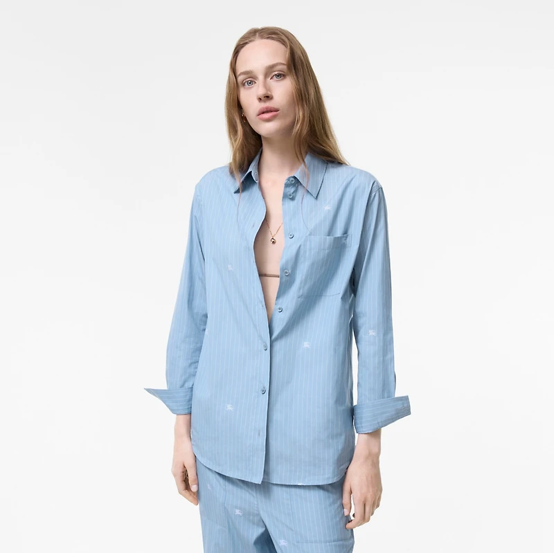 Oversized Knight Fil Coupé Striped Cotton Shirt in Cornflower blue - Women | Burberry® Official