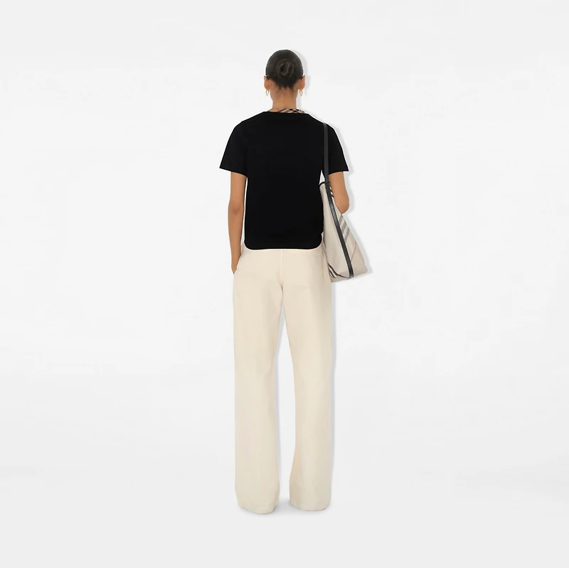 Check Trim Cotton T-shirt in Black - Women | Burberry® Official