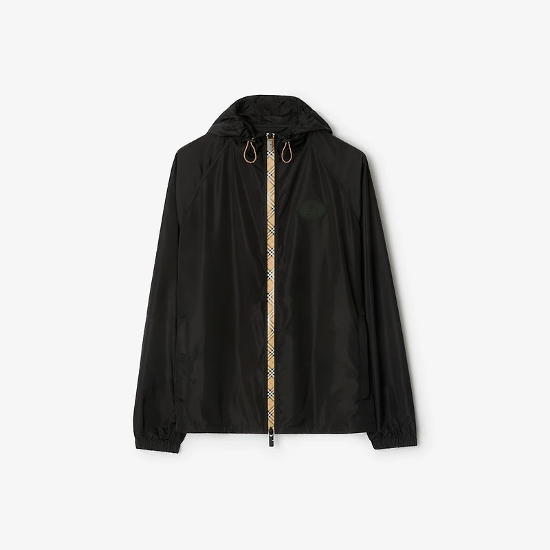 Checker-tape Nylon Hooded Jacket in Black - Men | Burberry® Official