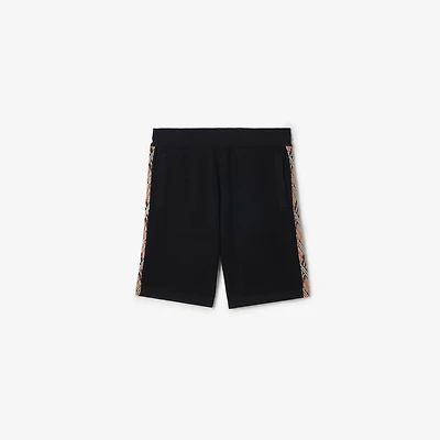 Check Trim Cotton Shorts in Black - Men | Burberry® Official