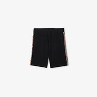 Check Trim Cotton Shorts in Black - Men | Burberry® Official