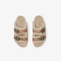 Check Shearling Urchin Sandals in Blonde beige - Women | Burberry® Official