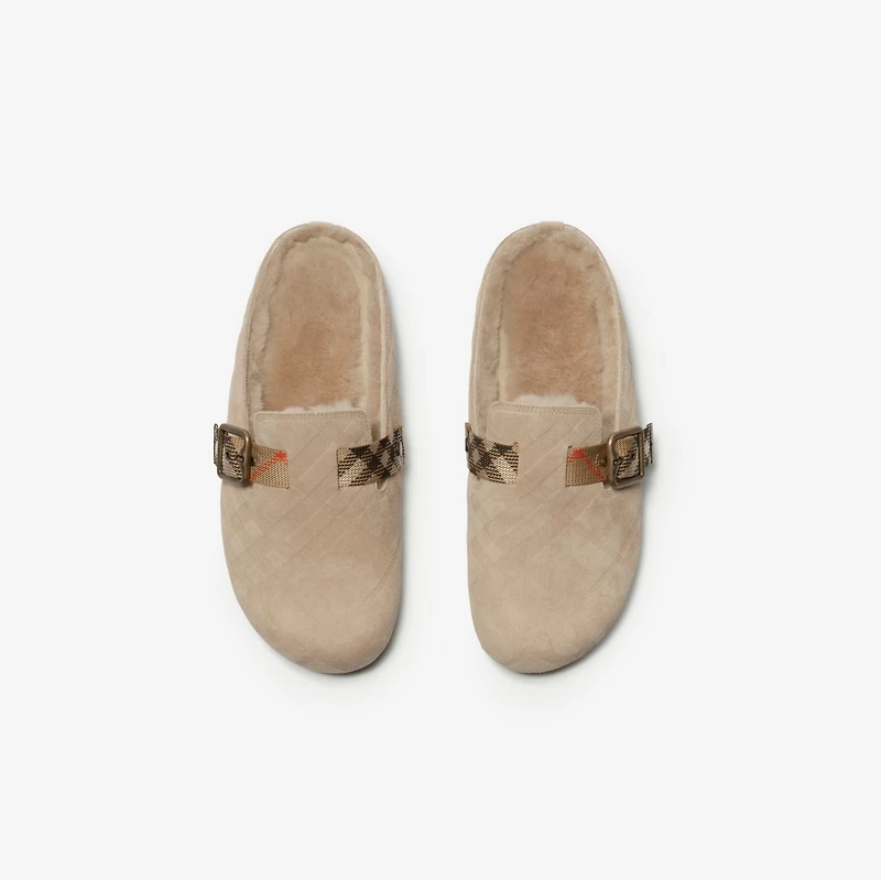 Check Shearling Urchin Clogs in Blonde beige - Women | Burberry® Official