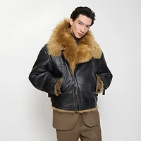 Cropped Shearling Aviator Jacket in Black - Men | Burberry® Official