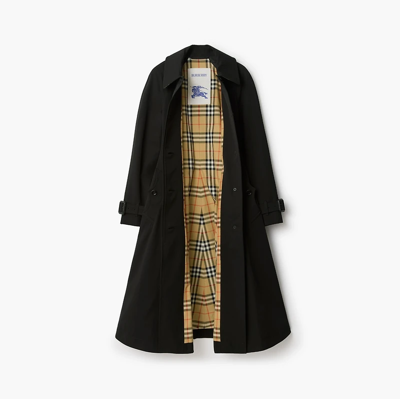 Long Gabardine Ellingham Fit-and-flare Car Coat in Black - Women | Burberry® Official