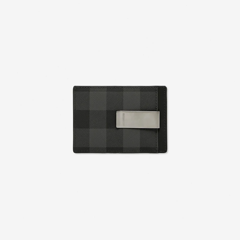 Check Money Clip Card Case in Charcoal grey - Men, Canvas | Burberry® Official