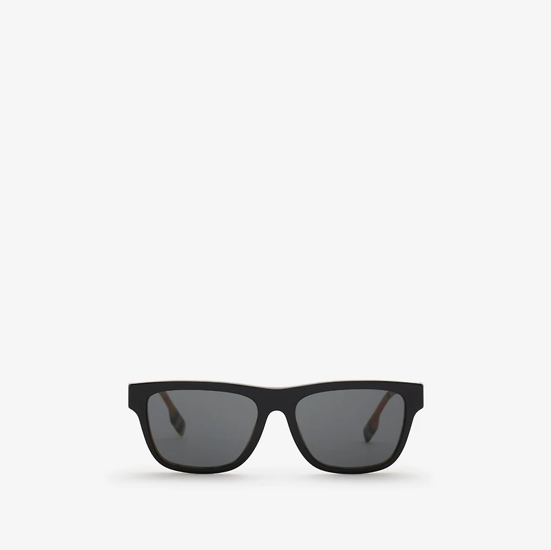 Check Rectangular Sunglasses in Black/beige Grey - Men | Burberry® Official