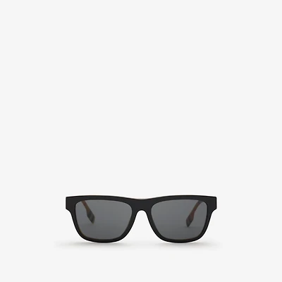 Check Rectangular Sunglasses in Black/beige Grey - Men | Burberry® Official