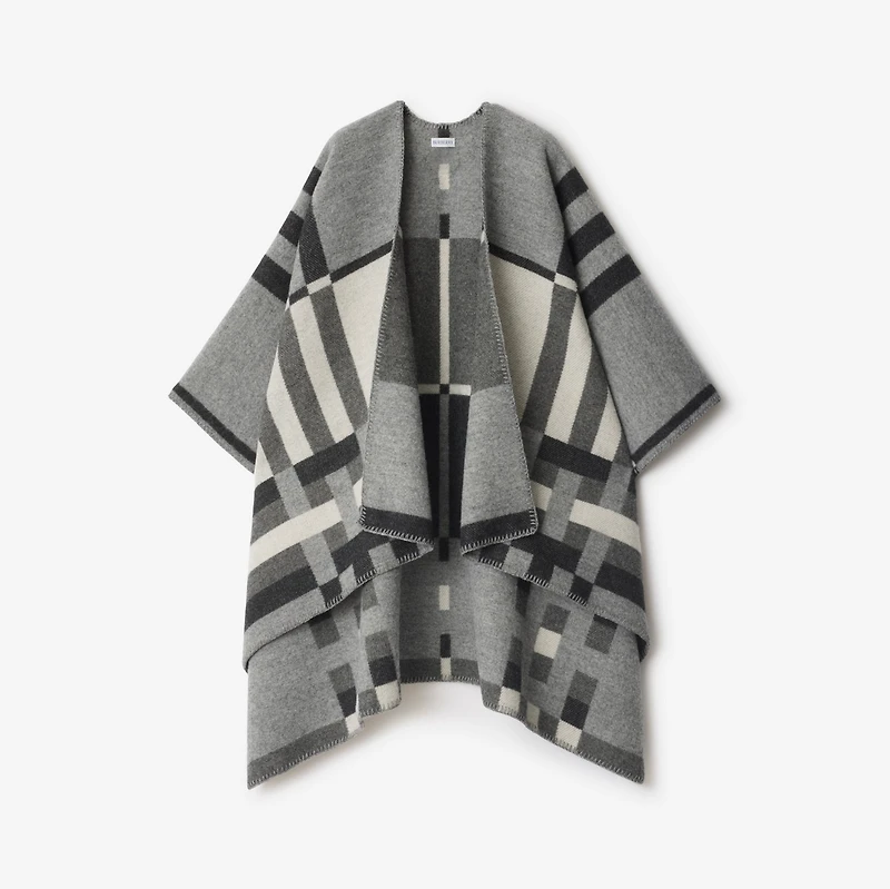 Colour Block Check​ Wool Cape in Chalk | Burberry® Official