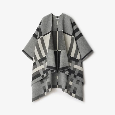 Colour Block Check​ Wool Cape in Chalk | Burberry® Official