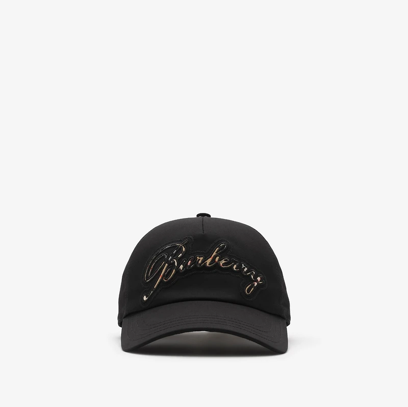 Check Cursive Logo Gabardine Baseball Cap in Black - Men | Burberry® Official