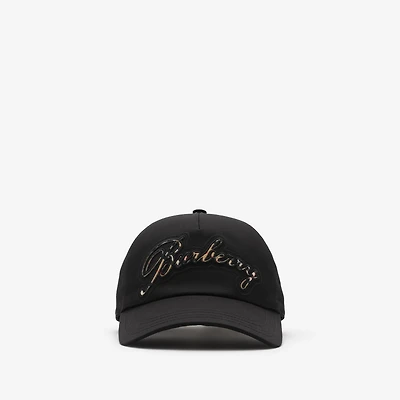 Check Cursive Logo Gabardine Baseball Cap in Black - Men | Burberry® Official