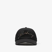 Check Cursive Logo Gabardine Baseball Cap in Black - Men | Burberry® Official