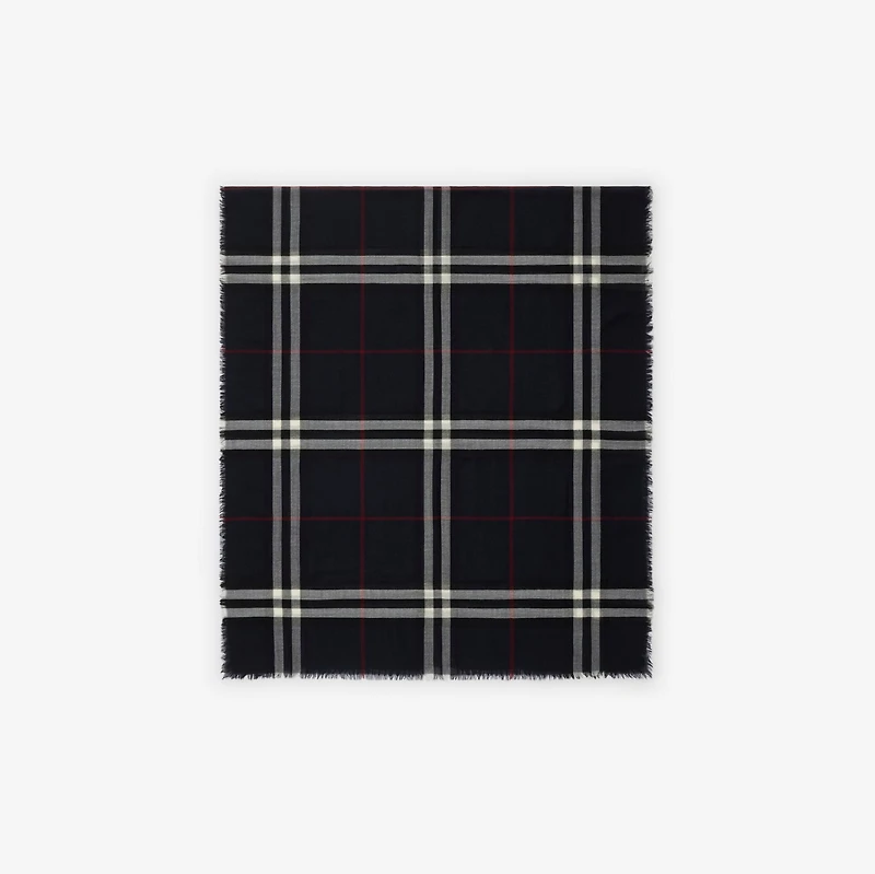 Wide Check Wool Scarf in Ink | Burberry® Official