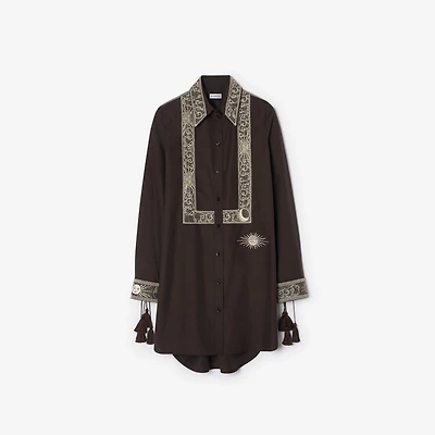 Embroidered Silk Shirt Dress in Campfire brown - Women | Burberry® Official