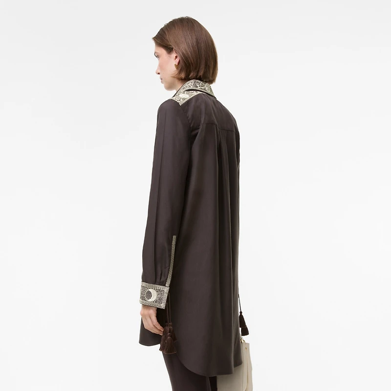Embroidered Silk Shirt Dress in Campfire brown - Women | Burberry® Official