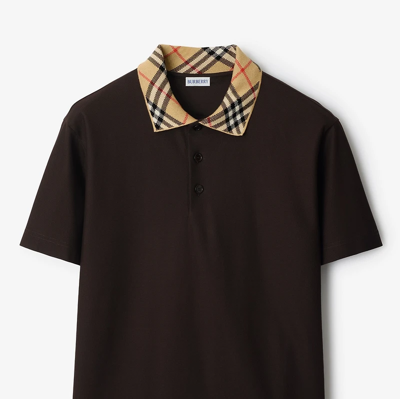 Check Collar Cotton Polo Shirt in Clove brown - Men | Burberry® Official