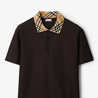 Check Collar Cotton Polo Shirt in Clove brown - Men | Burberry® Official