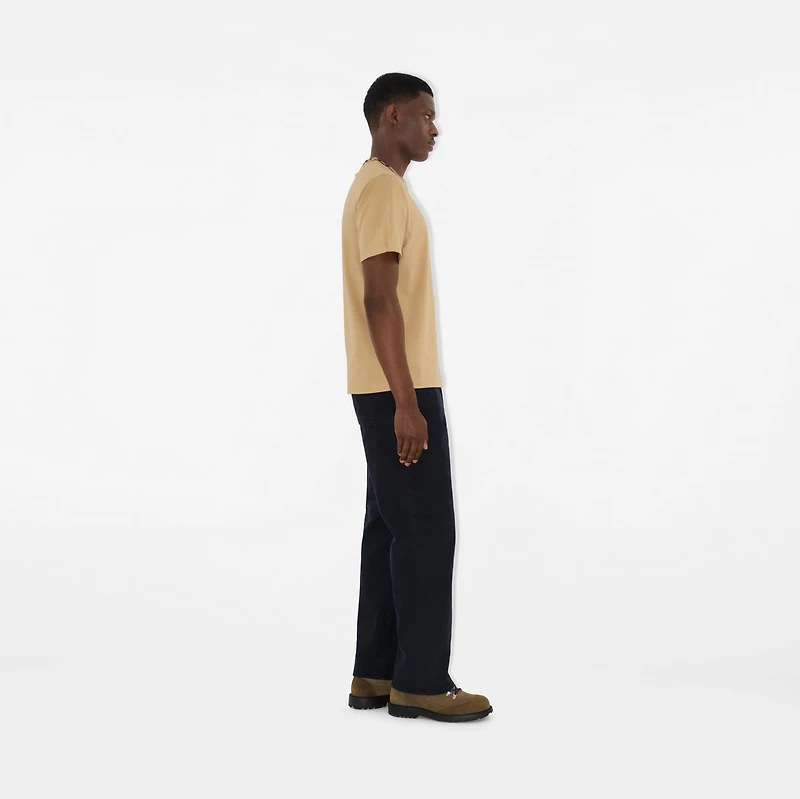 Check Trim Cotton T-shirt in Flax beige - Men | Burberry® Official