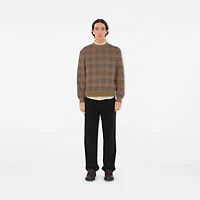 Check Cotton Blend Sweater in Nut - Men | Burberry® Official