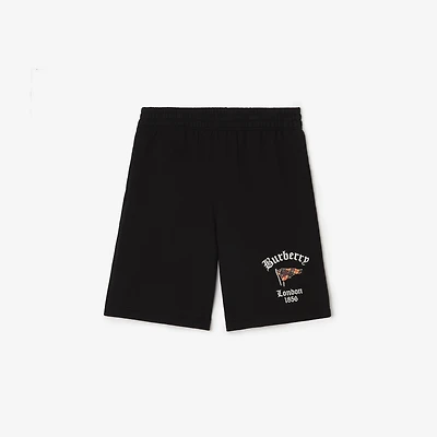 Check Flag Cotton Shorts in Black - Men | Burberry® Official