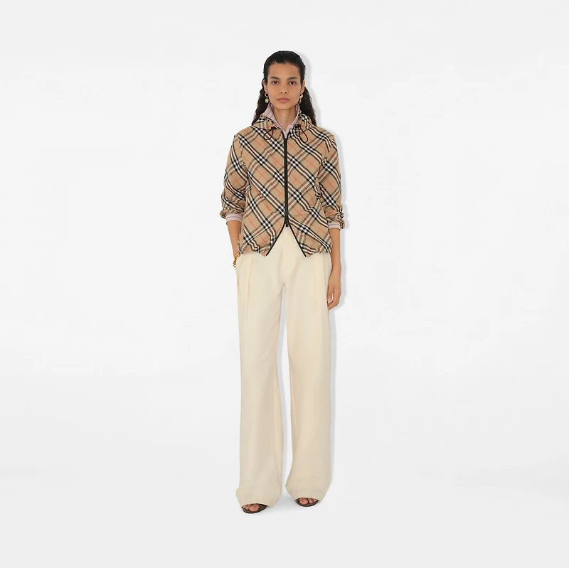 Check Hooded Jacket in Sand - Women, Nylon | Burberry® Official