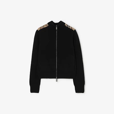 Check Patch Wool Cashmere Cardigan in Black - Women | Burberry® Official