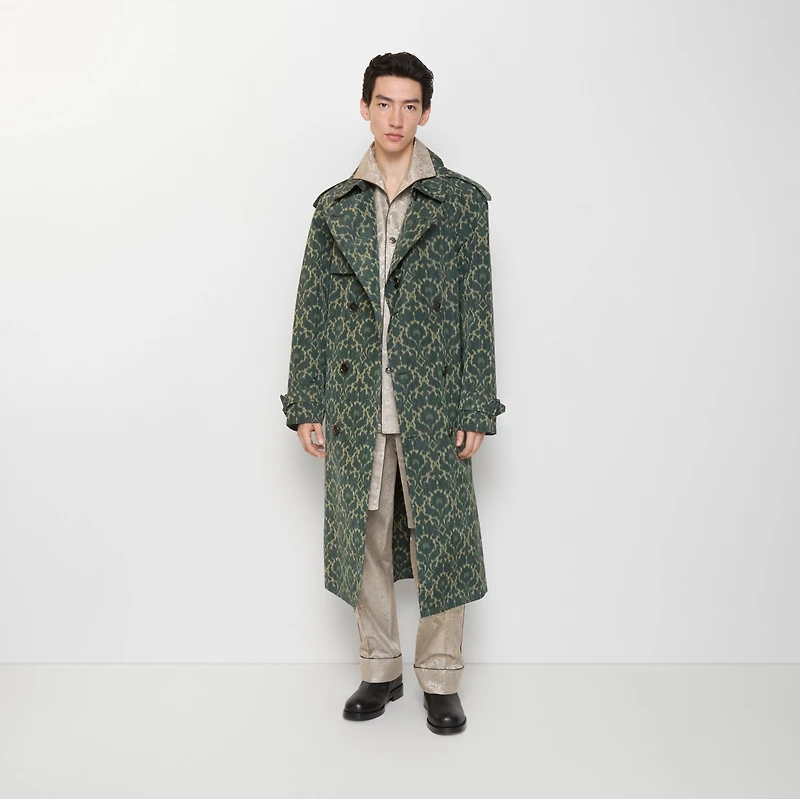 Long Baroque Viscose Blend Trench Coat in Vine green - Men | Burberry® Official
